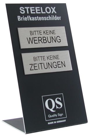 Thekendisplay / schwarz / 155 x 85 mm "Bitte keine Werbung+Bitte keine Zeitungen"