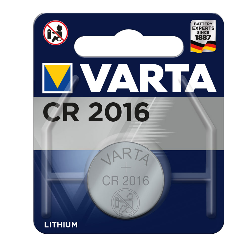 VARTA-Lithium-Knopfzelle Nr. CR2016 / geblistert / 3 Volt / Höhe = 1,6 mm / Durchmesser = 20 mm