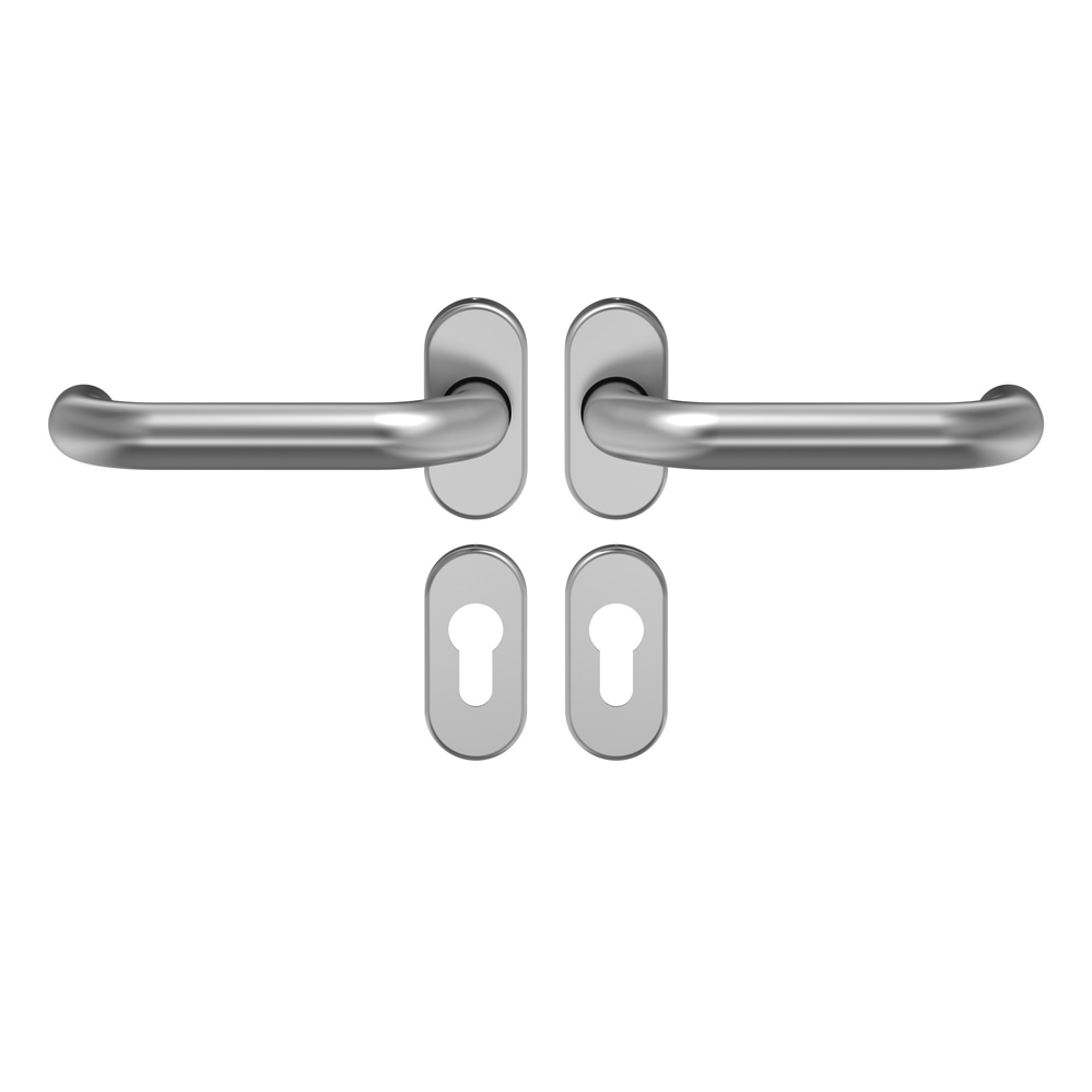 FH-U-Form Rosetten-Drückergarnitur / 9 mm / Nr.: 387405 / F1-eloxiert / PZ / "oval"